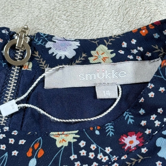 Smukke Teen Girl Navy Floral Semi Formal Dress Ruffle Sleeve Lined Holiday 14 - Picture 10 of 13